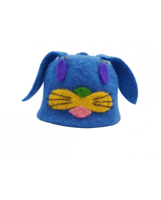 Vaikiška pirties kepurė - zuikis, mėlyna, 100% vilna PIRTIES AKSESUARAI