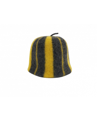 Pirties kepurė- dryžuota juoda - geltona, 100% vilna PIRTIES AKSESUARAI