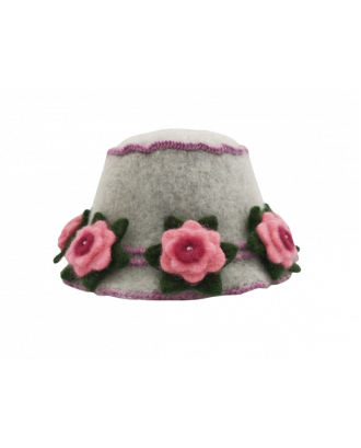 Pirties kepurė - Skrybėlė su gėlėmis, pilka, 100% vilna