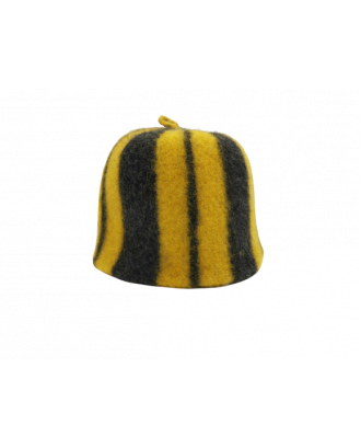 Pirties kepurė- dryžuota juoda - geltona , 100% vilna PIRTIES AKSESUARAI