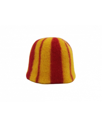 Pirties kepurė- dryžuota raudona - geltona, 100% vilna PIRTIES AKSESUARAI
