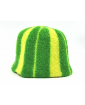 Pirties kepurė- dryžuota žalia - geltona, 100% vilna PIRTIES AKSESUARAI