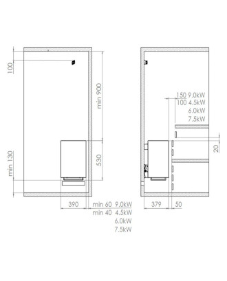 Elektrinė pirties krosnelė Harvia Virta Wall, 4,5 kW, juoda, be valdymo pulto ELEKTRINĖS KROSNELĖS